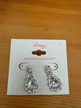 2/$7- Icing Clear Crystal Teardrop Earrings - Icing